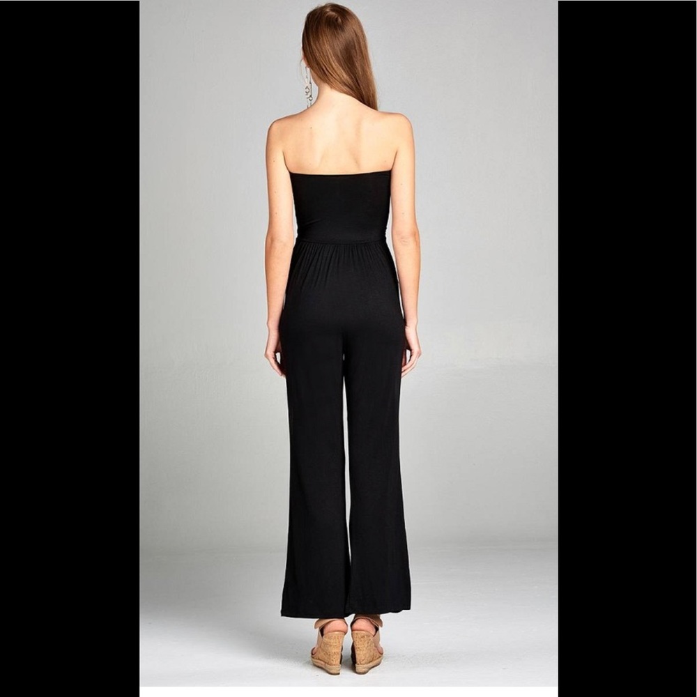 Tube Top Long Wide Leg Rayon Spandex Jumpsuit - Picture 4 of 6